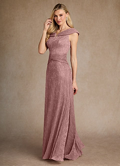 Azazie Warren Mother of the Bride Dresses Dusty Rose A-Line Pleated Metallic Mesh Dress image6