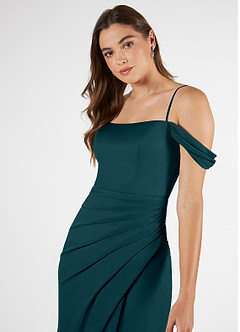 Azazie Kit Bridesmaid Dresses Pine Mermaid Off the Shoulder Mesh Dress image6