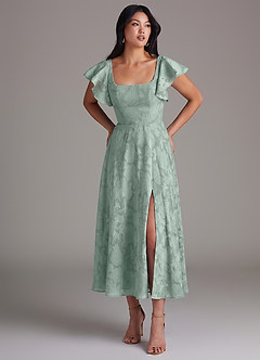 Azazie Bondi Bridesmaid Dresses Agave A-Line Ruched Floral Burnout Dress image1