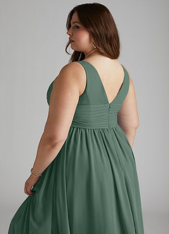 Azazie Yetta Maternity Bridesmaid Dresses A-Line V-Neck Gathered Chiffon Floor-Length Dress image12