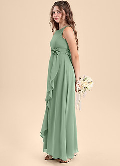 Azazie Lilenne Junior Matcha A-Line Bow Chiffon Dress image4