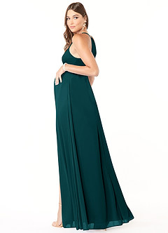 Azazie Annabelle Robes de demoiselle d'honneur de maternité Robe Trapèze Col V plissé Longueur ras du sol Maille image5