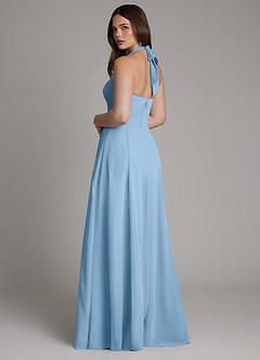 Azazie Irina Bridesmaid Dresses Steel Blue A-Line Pleated Chiffon Dress image6