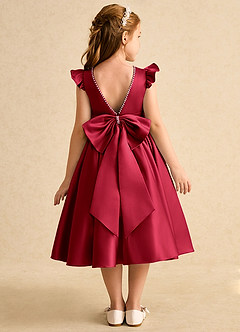 Azazie Dumpling Flower Girl Dresses Scarlet A-Line Bow Matte Satin Dress image1