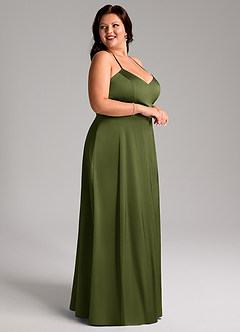 Azazie Mei Brautjungfernkleider A-Linie V-Hals Stretch-Satin Kleid Olivgrün image9