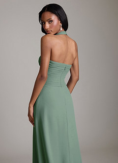 Azazie Clarisa Bridesmaid Dresses Eucalyptus A-Line Pleated Chiffon Dress image4
