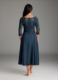 Azazie Marge Mother of the Bride Dresses Dark Navy A-Line Scoop Lace Chiffon Dress image3