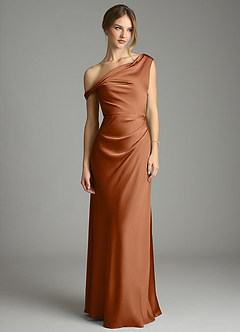 Azazie Emerson Bridesmaid Dresses Copper Mermaid Off the Shoulder Stretch Satin Dress image4