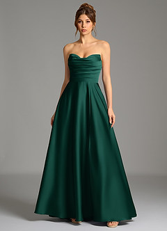 Azazie Ayla Bridesmaid Dresses Emerald A-Line Corset Stretch Satin Dress image3