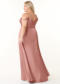 Azazie Ocean Bridesmaid Dresses Rosette A-Line V-Neck Pleated Stretch Satin Dress image9