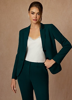 front Whitney Pine Structured Stretch Full Length Pants Suit