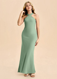 Azazie Doretta Junior Robe Fourreau en Mousseline de soie Plissée Matcha image3