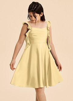 Azazie Kira Junior Butter A-Line Ruched Stretch Satin Dress image4