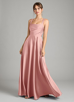 Azazie Shaude Bridesmaid Dresses Rosette A-Line Pleated Stretch Satin Dress image1