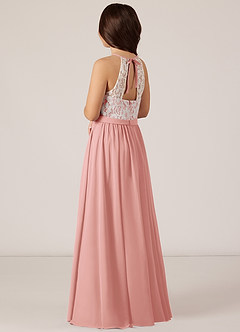 Azazie Fahari Junior A-Linie Spitze Chiffon Kleid Rosettenrosa image4