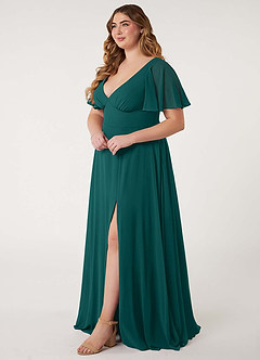 Azazie Kimber Bridesmaid Dresses Peacock A-Line Flounce Sleeve Chiffon Dress image11