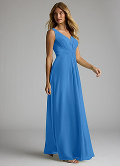 Azazie Gina Bridesmaid Dresses Blue Jay A-Line V-Neck Pleated Chiffon Dress image4