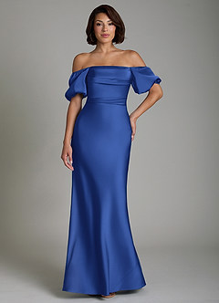 Azazie Lea Bridesmaid Dresses Royal Blue Mermaid Off the Shoulder Stretch Satin Convertible Dress image8
