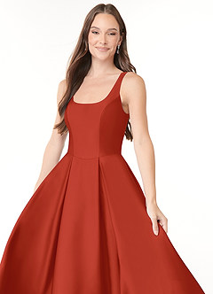 Azazie Neve Bridesmaid Dresses Rust Ball-Gown with Pockets Stretch Satin Dress image5