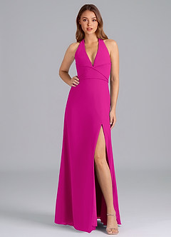Azazie Odie Bridesmaid Dresses Fuchsia A-Line Chiffon Dress image3