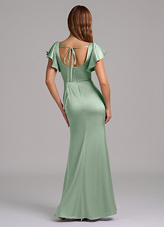 Azazie Elkie At-home Try On Dresses Emerald Mermaid Square Neckline Stretch Satin Dress image2