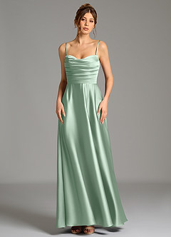 Azazie Ayla At-home Try On Dresses Agave A-Line Corset Stretch Satin Dress image5