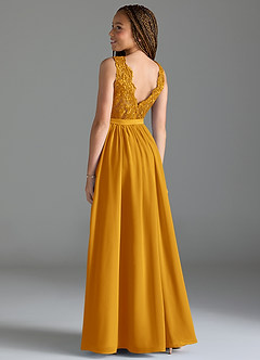 Azazie Elly Junior Butterscotch A-Line Lace Chiffon Dress image5