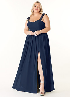Azazie Metz Final Sale Dark Navy A-Line Sweetheart Ruched Chiffon Dress image7