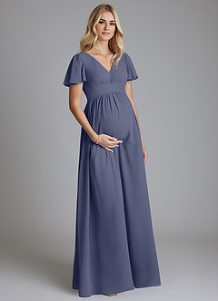 Azazie Verna Maternity Bridesmaid Dresses A-Line V-Neck Ruched Chiffon Floor-Length Dress image3