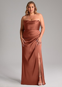 Azazie Leonis Bridesmaid Dresses Clay Mermaid Pleated Stretch Satin Convertible Dress image10