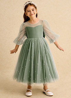 Azazie Trudy Flower Girl Dresses Olive Ball-Gown Sweetheart Neckline Tulle Dress image3