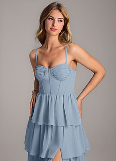 Azazie Alanna Essayer des robes à la maison Robe Trapèze en Mousseline de soie Encolure en Forme de Cœur Bleu Poussiéreux image2