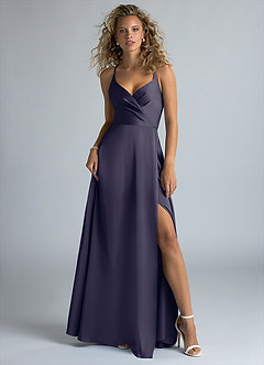 Azazie Davis Bridesmaid Dresses Stormy A-Line Pleated Stretch Satin Dress image2