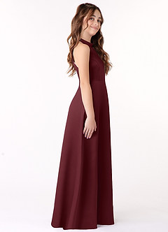 Azazie Laurel Junior Cabernet A-Line Stretch Satin Dress image2