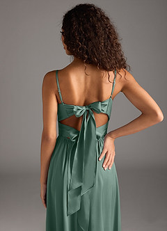 Azazie Zeya Bridesmaid Dresses Eucalyptus A-Line Pleated Stretch Satin Dress image4