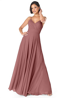 Azazie Avelina Bridesmaid Dresses Desert Rose A-Line V-Neck Pleated Chiffon Dress image1