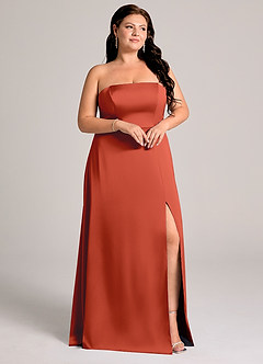Azazie Wren Bridesmaid Dresses Rust A-Line Strapless Stretch Satin Convertible Dress image10