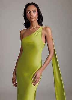 Azazie Galinda Suknie dla druhen Syrena Jedno ramię Satyna elastyczna Do ziemi Sukienka image3