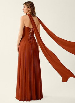Clementine Paprika Chiffon 3D Flowers A-line Prom Dress image2