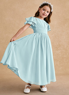 Azazie Ali Flower Girl Dresses Sea Glass A-Line Pleated Chiffon Dress image6