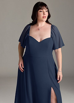 Azazie Chloe Vestidos de damas de honor Vestido de Azul Marino Oscuro de Gasa de Corte en A con Escote de Corazón image12