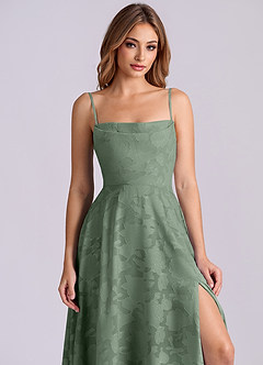 Azazie Elle Bridesmaid Dresses Matcha A-Line Pleated Floral Burnout Dress image5