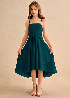 Azazie Twilight Dance Girls Formal Flower Girl Dresses Pine A-Line Pleated Chiffon Dress image5