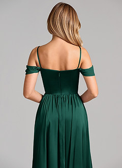 Azazie Raisa Abiti da Damigella Abito A-Line in Raso Elasticizzato a Spalla Scoperta Smeraldo image2