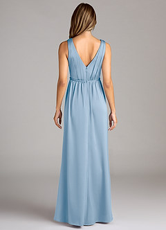 Azazie Tanicia Bridesmaid Dresses Powder Blue A-Line Pleated Stretch Satin Dress image2