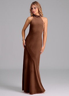 Azazie Velli Suknie dla druhen Syrena Wysoka Kołnierz Aksamit Do ziemi Sukienka image3