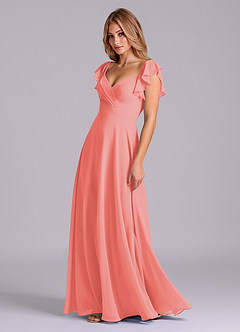 Azazie Leilani Bridesmaid Dresses Coral A-Line Pleated Chiffon Dress image5