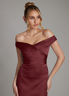 Azazie Teyana Vestidos de damas de honor Vestido de Cabernet de Satén Elástico de Corte Recto con Vestidos sin tirantes image2