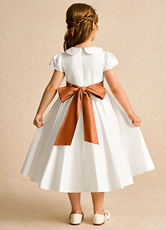 Azazie Deary Flower Girl Dresses Ivory Copper A-Line Bow Cotton Dress image2