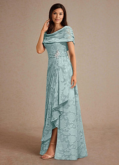 Azazie Branford Kleider für die Brautmutter A-Linie Plissee Blumen-Burnout Kleid Nebel image2